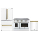 Forno 3-Piece Appliance Package - 48-Inch Electric Range, Wall Mount Range Hood, and 36-Inch Refrigerator in White with Antique Brass Handle