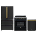 Forno 3-Piece Appliance Package - 30-Inch Electric Range, 36-Inch Refrigerator  and Dishwasher in Black with Antique Brass Trim