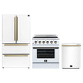 Forno 3-Piece Appliance Package - 30-Inch Electric Range, 36-Inch Refrigerator and Dishwasher in White with Antique Brass Trim
