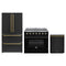 Forno 3-Piece Appliance Package - 36-Inch Electric Range, 36-Inch Refrigerator and Dishwasher in Black with Antique Brass Trim