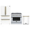Forno 3-Piece Appliance Package - 36-Inch Electric Range, 36-Inch Refrigerator and Dishwasher in White with Antique Brass Trim