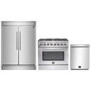 Forno 3-Piece Appliance Package - 36-Inch Dual Fuel Range, Pro-Style Refrigerator, and Dishwasher in Stainless Steel
