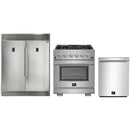 Forno 3-Piece Pro Appliance Package - 30-Inch Gas Range, Pro-Style Refrigerator, and Dishwasher in Stainless Steel