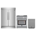 Forno 3-Piece Appliance Package - 30-Inch Gas Range with Air Fryer, Pro-Style Refrigerator, and Dishwasher in Stainless Steel
