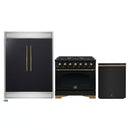 Forno 3-Piece Appliance Package - 36-Inch Dual Fuel Range, 60-Inch Convertible Refrigerator with Modern Trim, and Dishwasher in Black with Antique Brass Handle