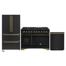 Forno Antico 3-Piece Appliance Package - 48-Inch Dual Fuel Range, 36-Inch Refrigerator, & 24-Inch Dishwasher in Black with Antique Brass Trim