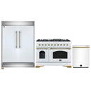 Forno 3-Piece Appliance Package - 48-Inch Dual Fuel Range, 60-Inch Refrigerator, Dishwasher in White with Antique Brass Handle