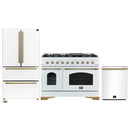 Forno Antico 3-Piece Appliance Package - 48-Inch Dual Fuel Range, 36-Inch Refrigerator, & 24-Inch Dishwasher in White with Antique Brass Trim