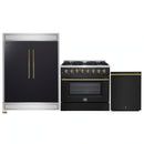 Forno 3-Piece Appliance Package - 36-Inch Dual Fuel Range, 60-Inch Convertible Refrigerator with Modern Trim, and Dishwasher in Black with Antique Brass Handle