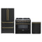 Forno Galiano 3-Piece Appliance Package - 36-Inch Dual Fuel Range, 36-Inch Refrigerator, & 24-Inch Dishwasher in Black with Antique Brass Trim