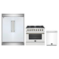 Forno 3-Piece Appliance Package - 36-Inch Galiano Dual Fuel Range, 60-Inch Refrigerator, Dishwasher in White with Antique Brass Trim