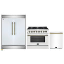 Forno 3-Piece Appliance Package - 36-Inch Dual Fuel Range, 60-Inch Refrigerator, Dishwasher in White with Antique Brass Handle