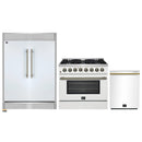 Forno 3-Piece Appliance Package - 36-Inch Galiano Dual Fuel Range, 60-Inch Refrigerator, Dishwasher in White with Antique Brass Handle