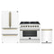 Forno Galiano 3-Piece Appliance Package - 36-Inch Dual Fuel Range, 36-Inch Refrigerator, & 24-Inch Dishwasher in White with Antique Brass Trim