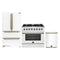 Forno Galiano 3-Piece Appliance Package - 36-Inch Dual Fuel Range, 36-Inch Refrigerator, & 24-Inch Dishwasher in White with Antique Brass Trim