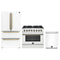 Forno Galiano 3-Piece Appliance Package - 36-Inch Dual Fuel Range, 36-Inch Refrigerator, & 24-Inch Dishwasher in White with Antique Brass Trim