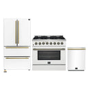 Forno Galiano 3-Piece Appliance Package - 36-Inch Dual Fuel Range, 36-Inch Refrigerator, & 24-Inch Dishwasher in White with Antique Brass Trim
