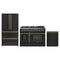 Forno Galiano 3-Piece Appliance Package - 48-Inch Dual Fuel Range, 36-Inch Refrigerator, & 24-Inch Dishwasher in Black with Antique Brass Trim