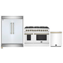 Forno 3-Piece Appliance Package - 48-Inch Dual Fuel Range, 60-Inch Refrigerator, Dishwasher in White with Antique Brass Handle