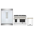 Forno 3-Piece Appliance Package - 48-Inch Galiano Dual Fuel Range, 60-Inch Refrigerator, Dishwasher in White with Antique Brass Trim