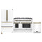Forno Galiano 3-Piece Appliance Package - 48-Inch Dual Fuel Range, 36-Inch Refrigerator, & 24-Inch Dishwasher in White with Antique Brass Trim