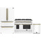 Forno Galiano 3-Piece Appliance Package - 48-Inch Dual Fuel Range, 36-Inch Refrigerator, & 24-Inch Dishwasher in White with Antique Brass Trim