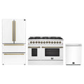 Forno Galiano 3-Piece Appliance Package - 48-Inch Dual Fuel Range, 36-Inch Refrigerator, & 24-Inch Dishwasher in White with Antique Brass Trim