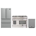 Forno 3-Piece Appliance Package - 48-Inch Dual Fuel Range, French Door Refrigerator, and Dishwasher in Stainless Steel