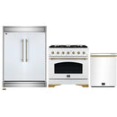 Forno 3-Piece Appliance Package - 36-Inch Gas Range, 60-Inch Refrigerator, Dishwasher in White with Antique Brass Handle