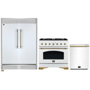 Forno 3-Piece Appliance Package - 36-Inch Gas Range, 60-Inch Refrigerator, Dishwasher in White with Antique Brass Handle