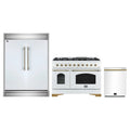 Forno 3-Piece Appliance Package - 48-Inch Antico Gas Range, 60-Inch Refrigerator, Dishwasher in White with Antique Brass Trim