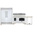 Forno 3-Piece Appliance Package - 48-Inch Antico Gas Range, 60-Inch Refrigerator, Dishwasher in White with Antique Brass Handle