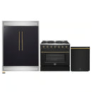 Forno 3-Piece Appliance Package - 36-Inch Gas Range, 60-Inch Convertible Refrigerator with Modern Trim, and Dishwasher in Black with Antique Brass Handle
