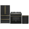 Forno Galiano 3-Piece Appliance Package - 36-Inch Gas Range, 36-Inch Refrigerator, & 24-Inch Dishwasher in Black with Antique Brass Trim