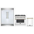 Forno 3-Piece Appliance Package - 36-Inch Galiano Gas Range, 60-Inch Refrigerator, Dishwasher in White with Antique Brass Trim