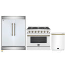 Forno 3-Piece Appliance Package - 36-Inch Gas Range, 60-Inch Refrigerator, Dishwasher in White with Antique Brass Handle