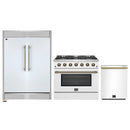 Forno 3-Piece Appliance Package - 36-Inch Gas Range, 60-Inch Refrigerator, Dishwasher in White with Antique Brass Handle