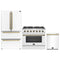 Forno Galiano 3-Piece Appliance Package - 36-Inch Gas Range, 36-Inch Refrigerator, & 24-Inch Dishwasher in White with Antique Brass Trim