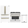 Forno Galiano 3-Piece Appliance Package - 36-Inch Gas Range, 36-Inch Refrigerator, & 24-Inch Dishwasher in White with Antique Brass Trim