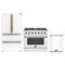 Forno Galiano 3-Piece Appliance Package - 36-Inch Gas Range, 36-Inch Refrigerator, & 24-Inch Dishwasher in White with Antique Brass Trim