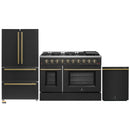 Forno Galiano 3-Piece Appliance Package - 48-Inch Gas Range, 36-Inch Refrigerator, & 24-Inch Dishwasher in Black with Antique Brass Trim