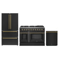 Forno Galiano 3-Piece Appliance Package - 48-Inch Gas Range, 36-Inch Refrigerator, & 24-Inch Dishwasher in Black with Antique Brass Trim