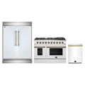 Forno 3-Piece Appliance Package - 48-Inch Galiano Gas Range, 60-Inch Refrigerator, Dishwasher in White with Antique Brass Trim