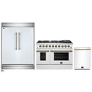 Forno 3-Piece Appliance Package - 48-Inch Gas Range, 60-Inch Refrigerator, Dishwasher in White with Antique Brass Handle