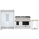 Forno 3-Piece Appliance Package - 48-Inch Galiano Gas Range, 60-Inch Refrigerator, Dishwasher in White with Antique Brass Handle