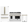 Forno Galiano 3-Piece Appliance Package - 48-Inch Gas Range, 36-Inch Refrigerator, & 24-Inch Dishwasher in White with Antique Brass Trim