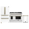 Forno Galiano 3-Piece Appliance Package - 48-Inch Gas Range, 36-Inch Refrigerator, & 24-Inch Dishwasher in White with Antique Brass Trim