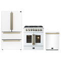 Forno 3-Piece Appliance Package - 30-Inch Galiano French Door Dual Fuel Range, 36-Inch Refrigerator, and Dishwasher in White with Antique Brass Trim