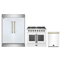 Forno 3-Piece Appliance Package - 36-Inch Galiano French Door Dual Fuel Range, 60-Inch Refrigerator, and Dishwasher in White with Antique Brass Trim