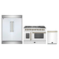 Forno 3-Piece Appliance Package - 48-Inch Galiano French Door Dual Fuel Range, 60-Inch Refrigerator, and Dishwasher in White with Antique Brass Trim